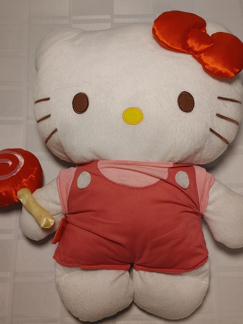 Sanrio 2013 Hello Kitty Plush in White with Red Bow & Lollipop Pink Outfit, 18"